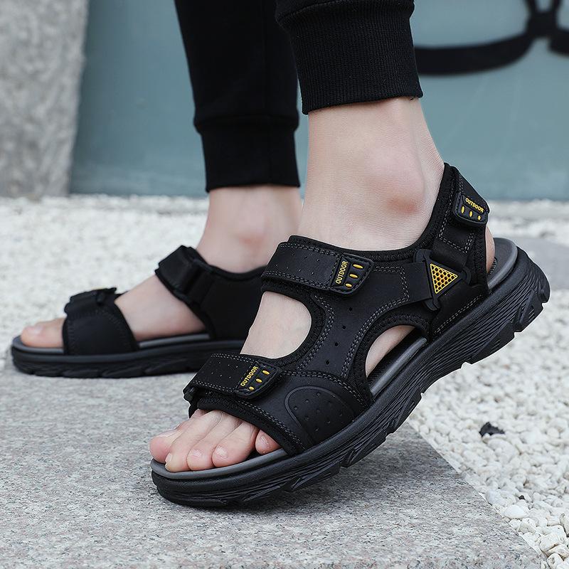 

Summer foreign trade explosion men s cowhide open-toed breathable and durable sandals can be 38 чёрный
