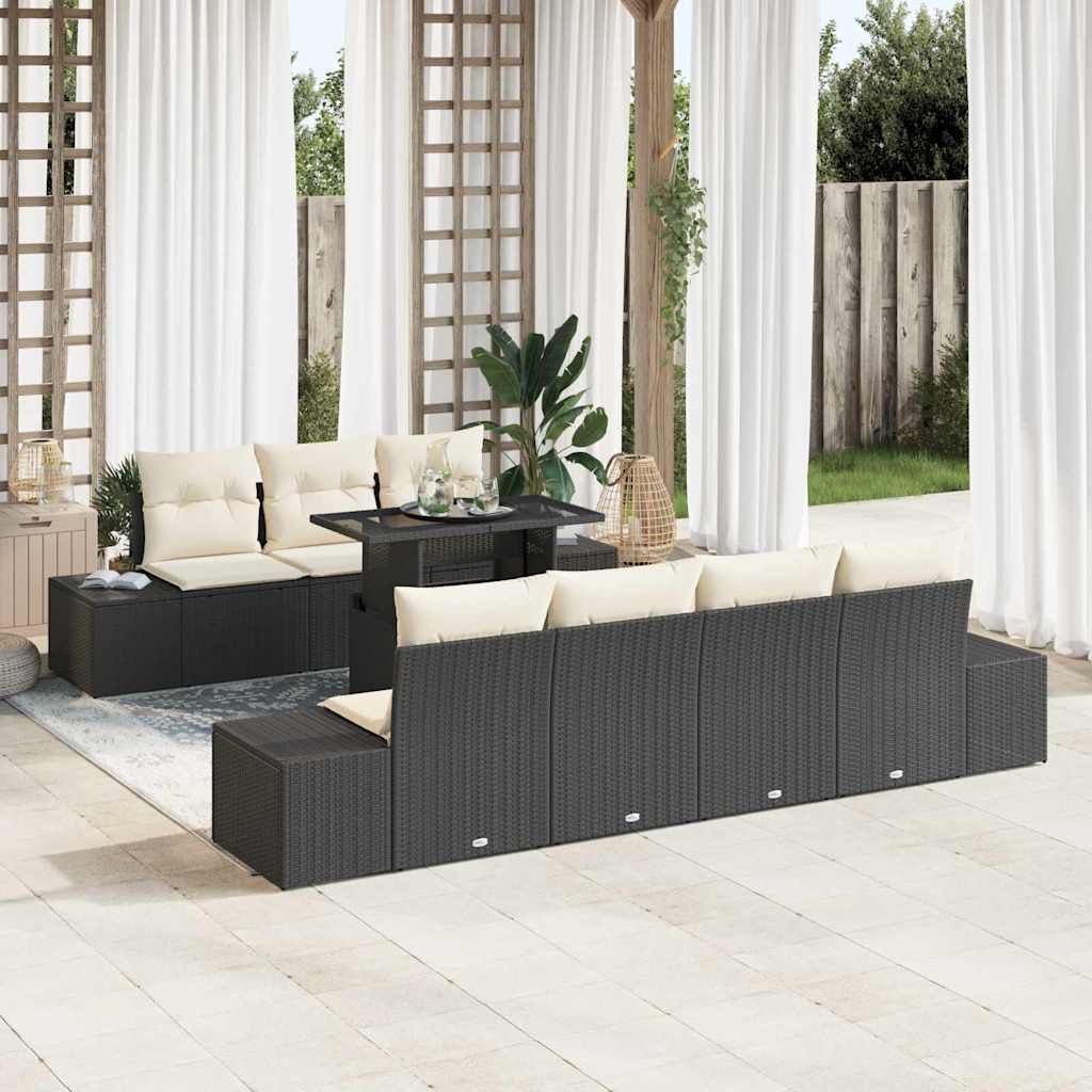 Garden Sofa Set with Cushions 8 pcs Black and Cream