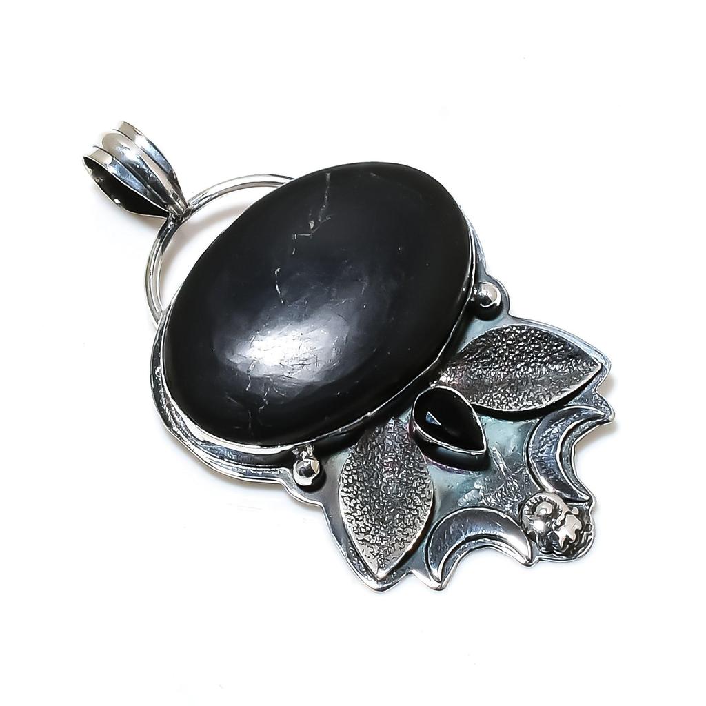 Natural Black Obsidian, Black Spinal Gemstone Silver Pendant In 925 Sterling Silver- Handmade Design, Everyday Wear Jewelry, Unique Pendant Gifts