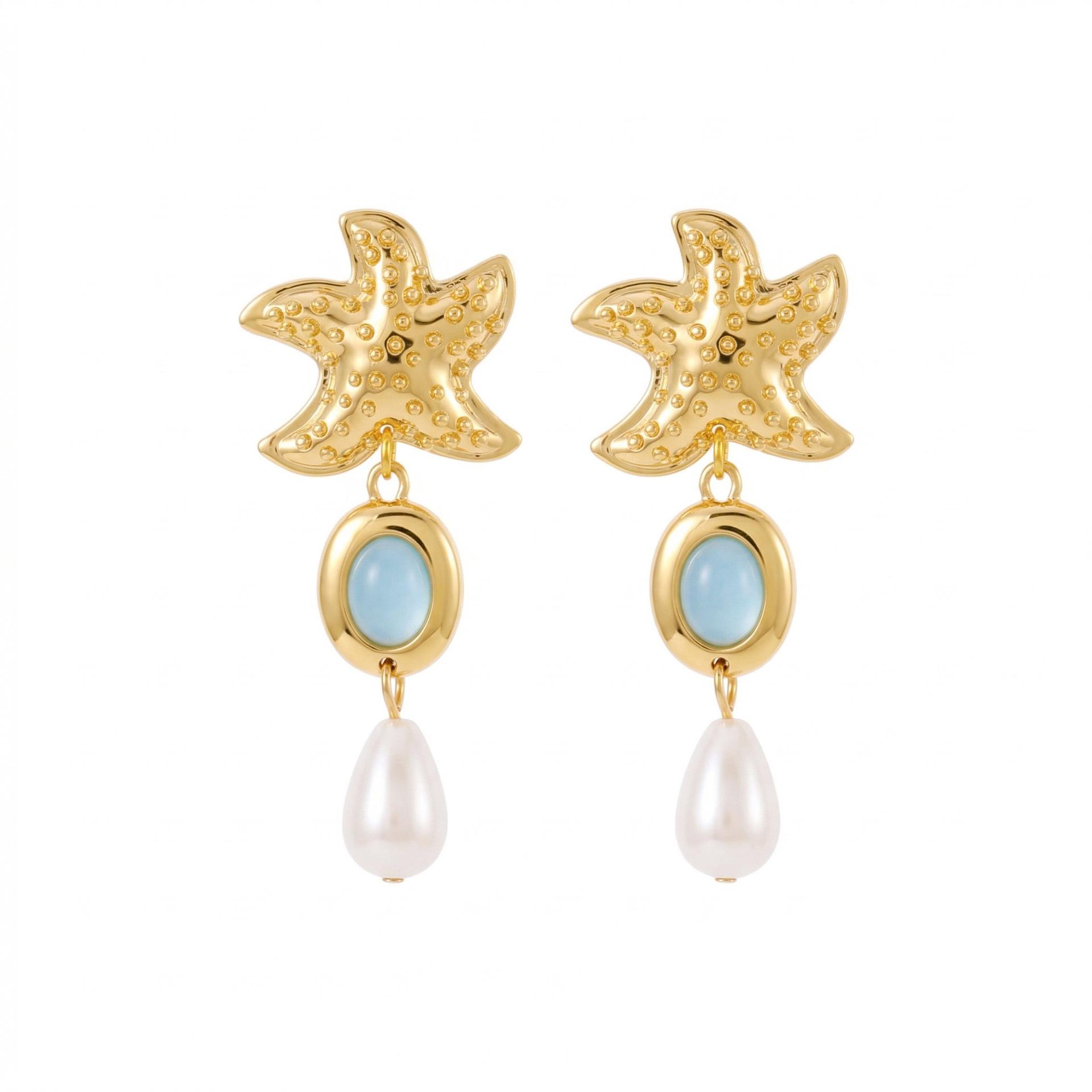 Digadagu Alloy Starfish Imitation Pearl Dangle Earrings New Minimalist Vintage Earrings Women Party Zircon Accessories