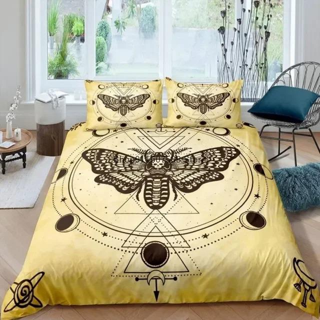 Schwarzer Tod Motte Bettwäsche Set Gotisches Totenkopf Bettbezug Set Schmetterling Bettwäsche 2/3 Stück Mond Sterne Luxus Heimtextilien