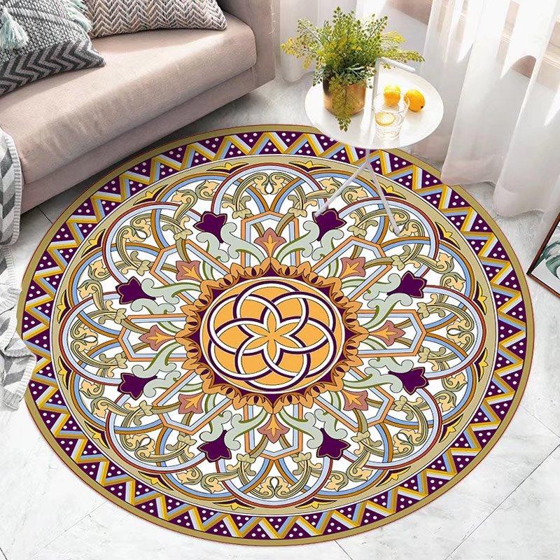 Alfombras redondas para sala de estar, decoración del hogar de área grande Floral Vintage, arte exótico IG bohemio de lujo, alfombras suaves de poliéster para dormitorio