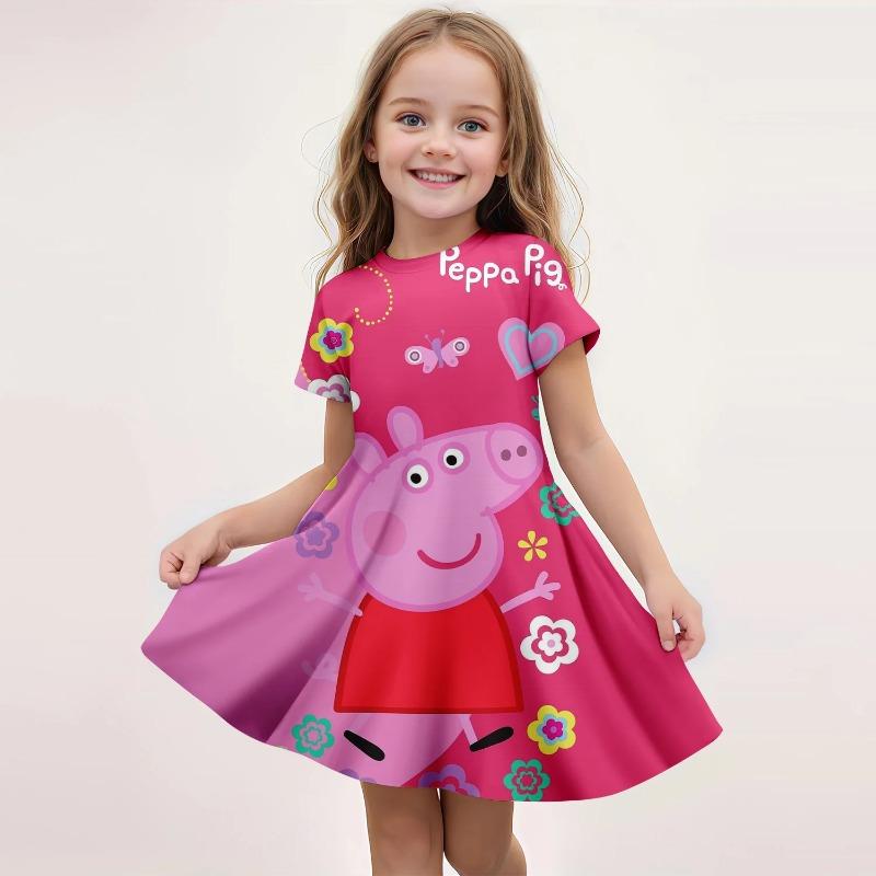 3D Printed T-shirt Peppa Pig  Dress Kids Fashion Cartoon Pattern Cute Short Sleeved Dresses Cosplay Youth Girl Clothes