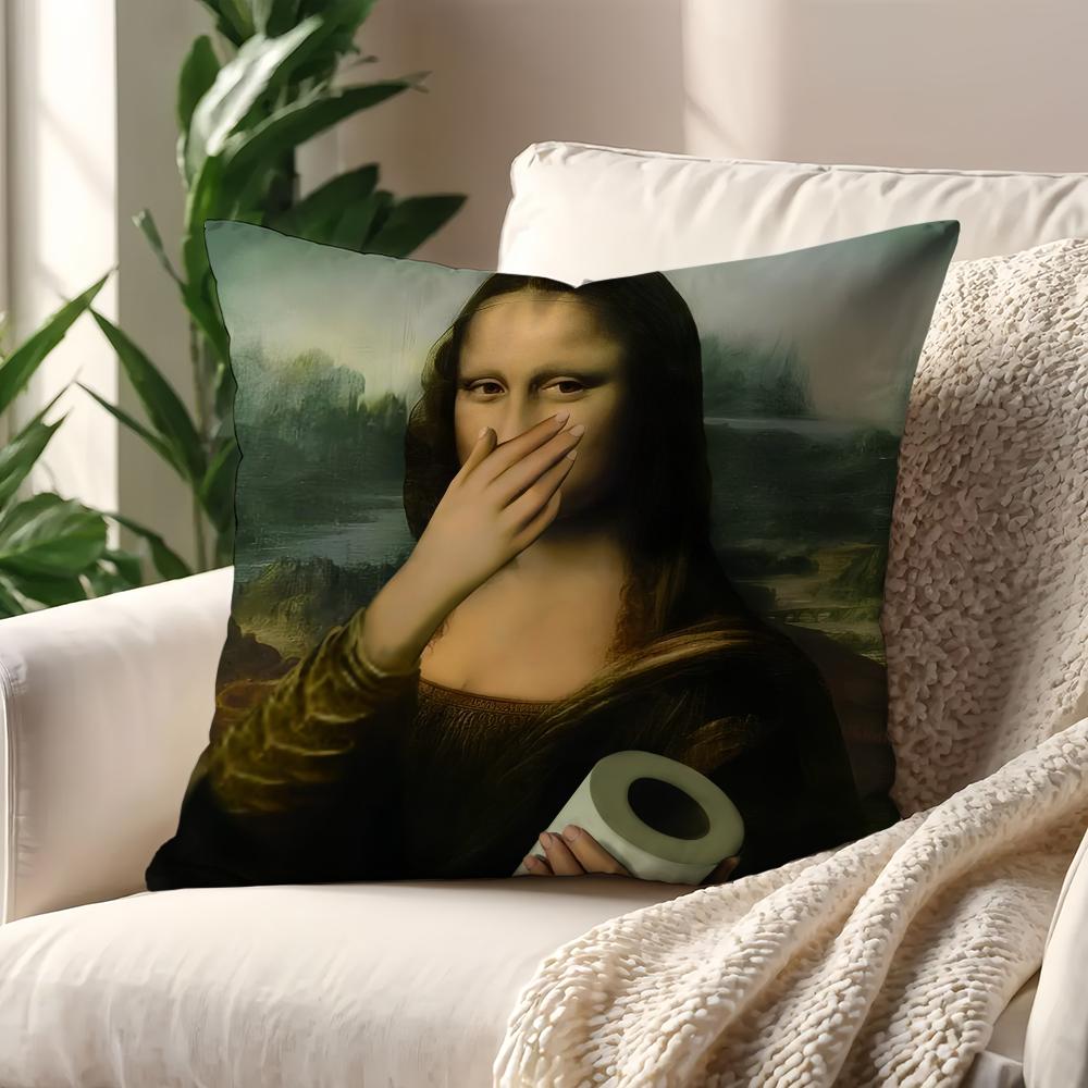 Art Aesthetic Mona Lisa Funny Cushion Cover Pillow Cover Home Sofa Living Decoration Room  Office Car Nordic Simplicity