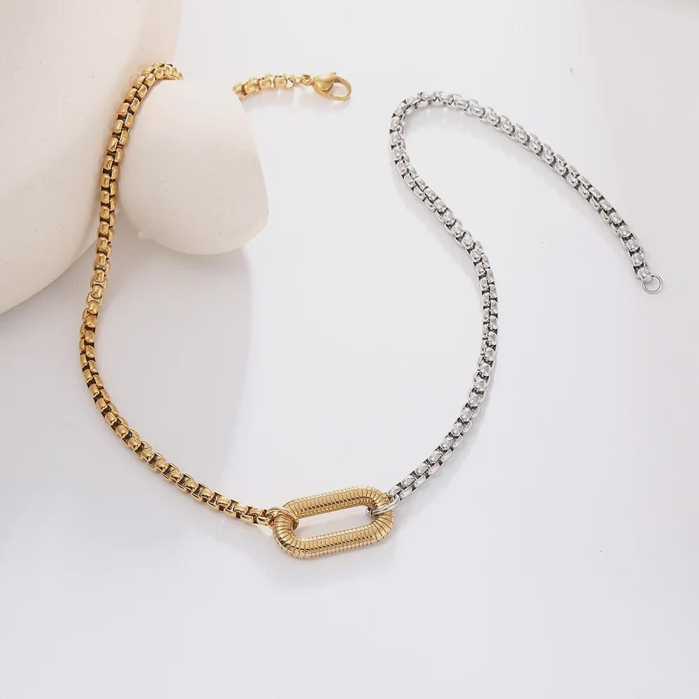 Two-Tone 18K Gold Stainless Steel Necklace with Pearl Chain