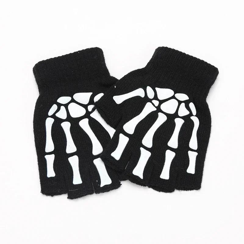 Women's Half Finger Gloves Are Soft and Warm In Winter Wool Like Knitted Arm Gloves and Neutral Black and White Gloves