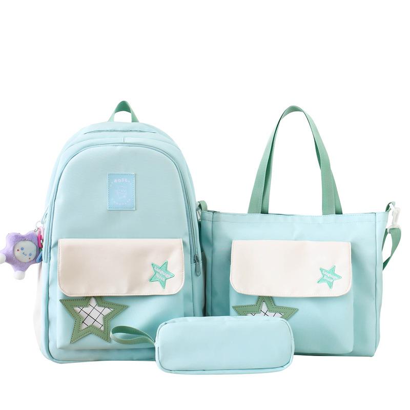 Three-Piece Backpack Set Color Contrast Schoolbag Girls Large Capacity Backpack for Primary and Secondary School Students