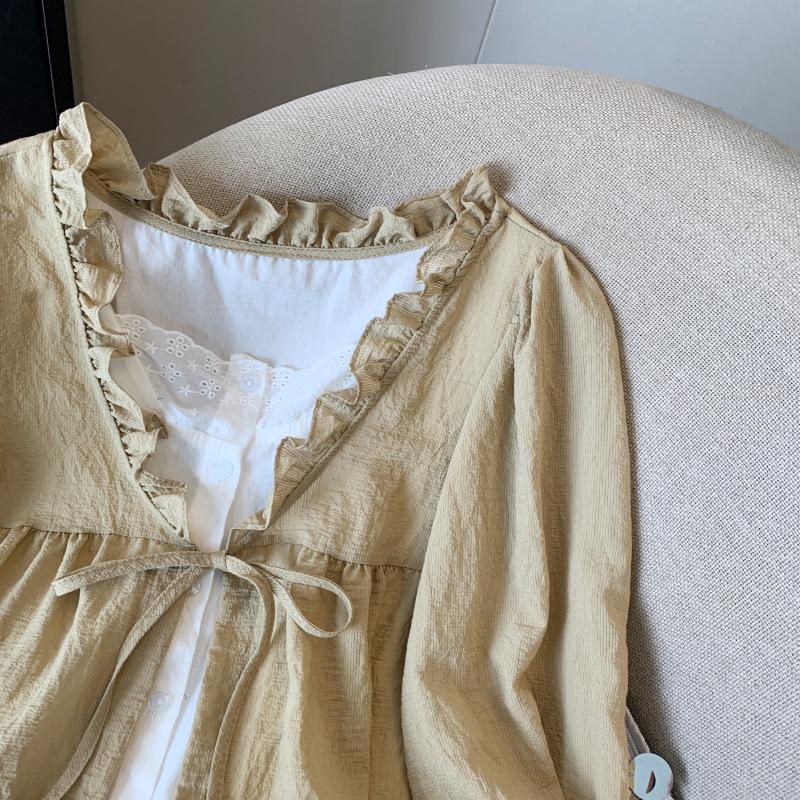 In-Stock Early Autumn Two-Piece Long-Sleeve Ruffle Collar Blouse