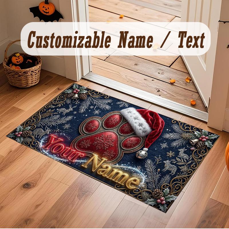 Winter Theme Soft Crystal Velvet Rug Custom Name & Text Print Non Slip Floor Rug for Bedroom Living Room