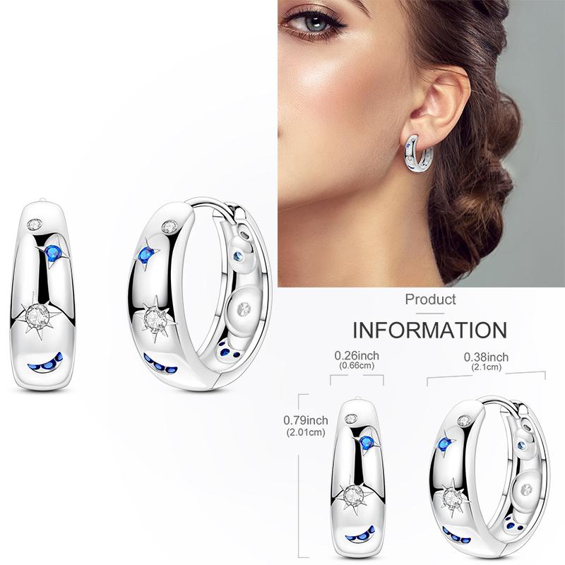 925 Silver Hoop Earring Moon Sun Earring Pendent Zircon Heart Shape Star Eardrop For Women Girl Making Jewelry