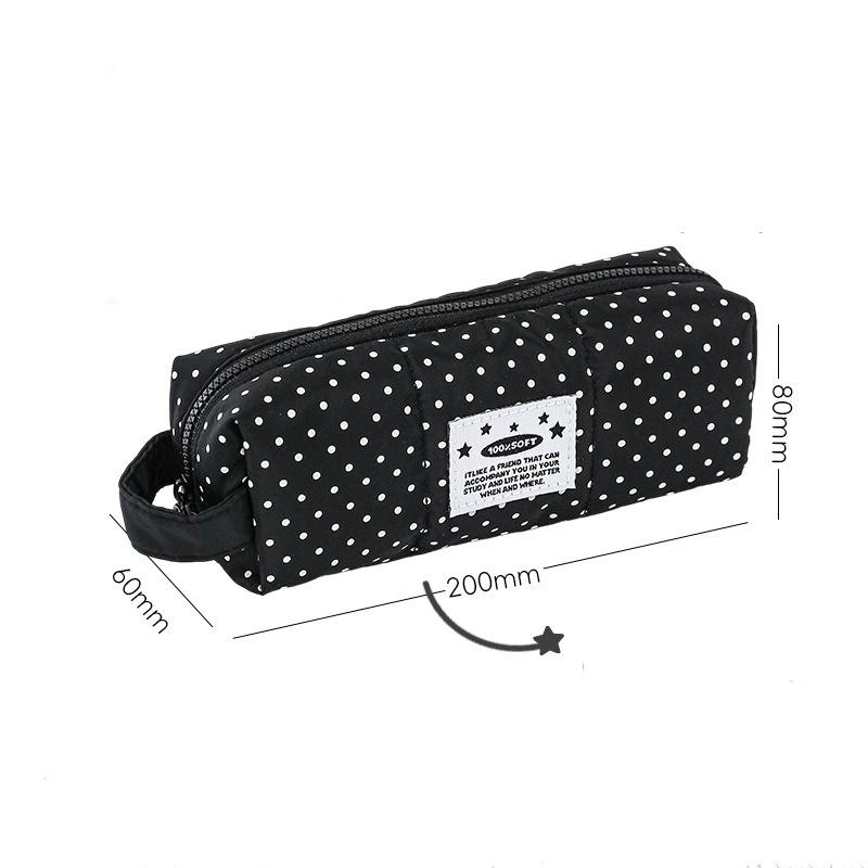 Korean Polka Dot Puffy Pencil Case with Handle Large Capacity Pencil Pouch Portable Storage Bag Makeup Bag Stationery Organizer