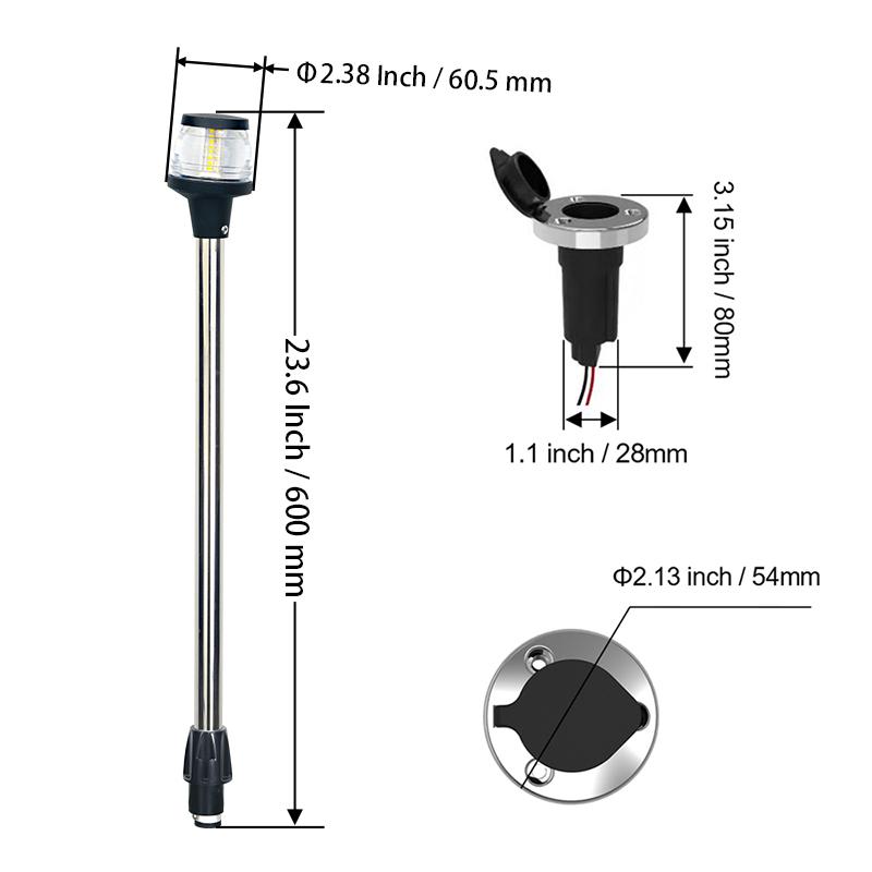 Boat Navigation Light Anchor All Round LED Lamp 2 Nautical Mile Visibility Stern Light 600mm 12V ANHEART Marine Accessories