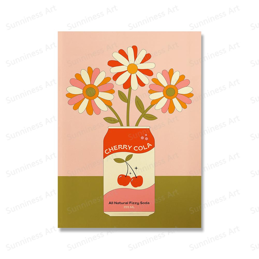 

Абстрактный Цветок Маргаритки Вишня Ваза Постеры Кухня Еда Масло Кофе Принты Настенное Искусство Холст Живопись Декор Картинки Гостиная 21x30cm No Framed белый