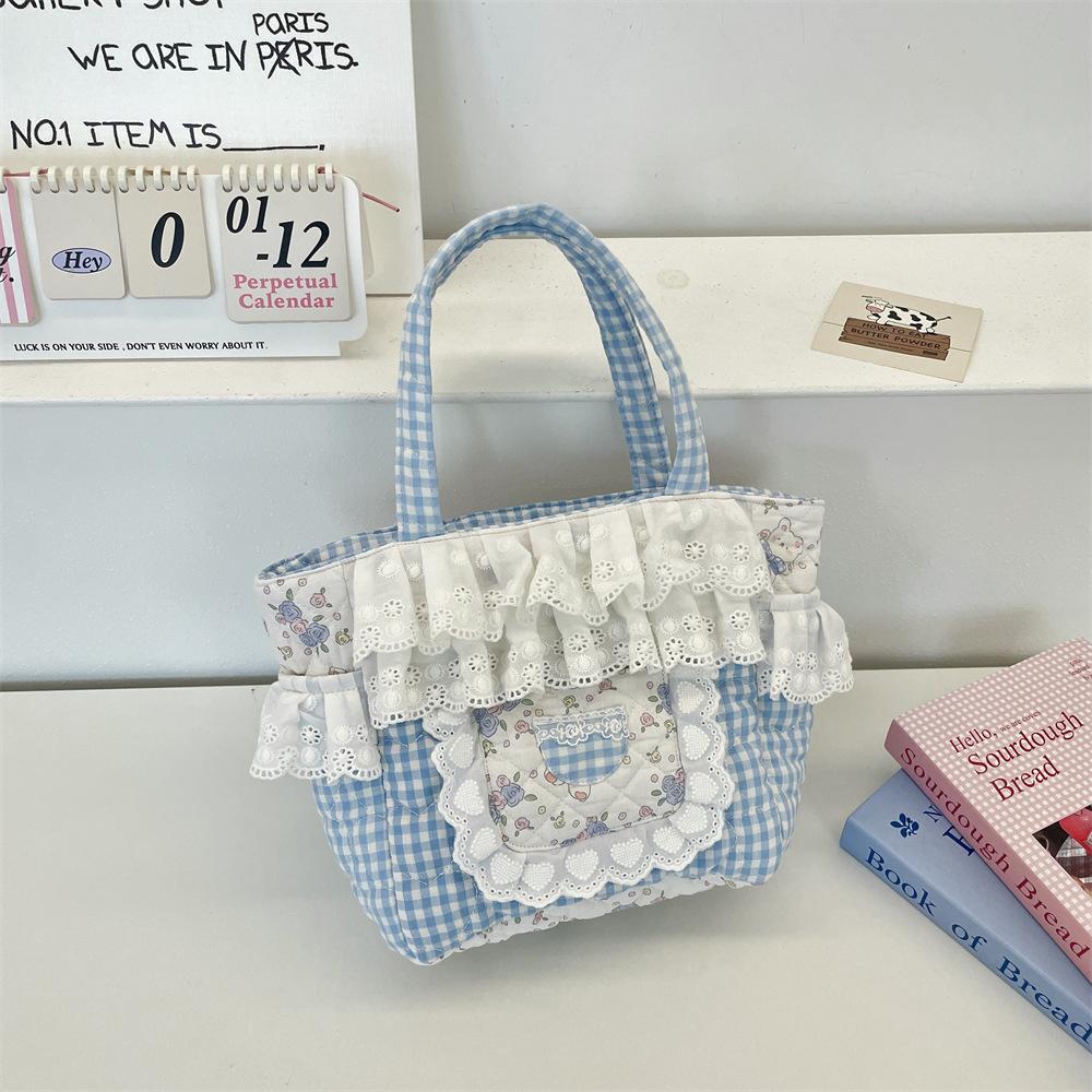 New Plaid Fresh Handbag Lace Handbag Commuting Finishing Handbag