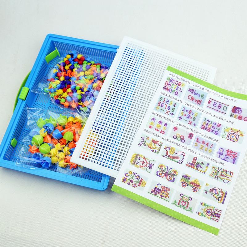296 Pieces/Set Box-packed Grain Mushroom Nail Beads Intelligent 3D Puzzle Games Children Toys