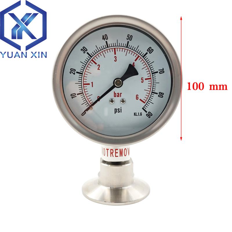 Tri Clamp 50.5mm/64mm Diaphragm Pressure Gauge 100mm Dial Sanitary Stainless Steel Pressure Gauge Bar/PSI