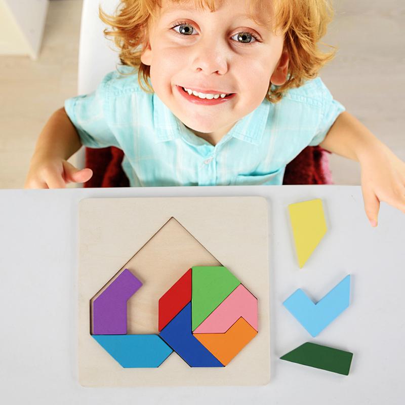 Montessori Wooden Toys 3D Double-Sided Jigsaw Puzzle Tangram Math Toys Baby Hand Grasp Board Shape Match Puzzle Educational Toys