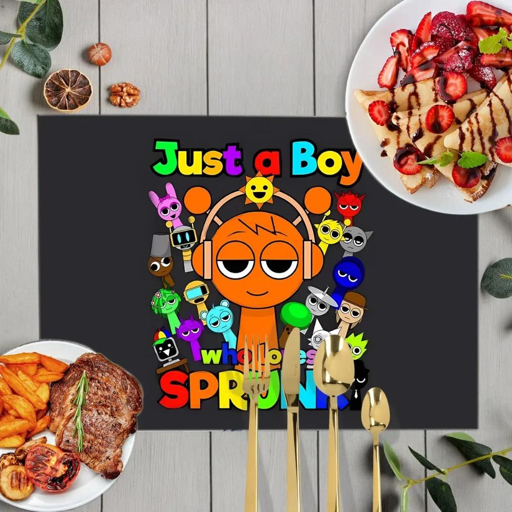 1 Stück Cartoon Sprunki Tischsets für das Essen Sprunki Incredibox Leinen Platzset Kaffeetassenuntersetzer Küchen Geschirrtrockenmatten