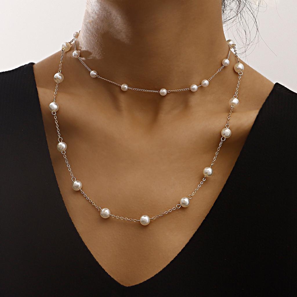 Trend Double-layer Small Hole Pearl Necklace Necklace Necklace Jewelry Women, Baroque Fashion Live Streaming Host Necklace Jewelry