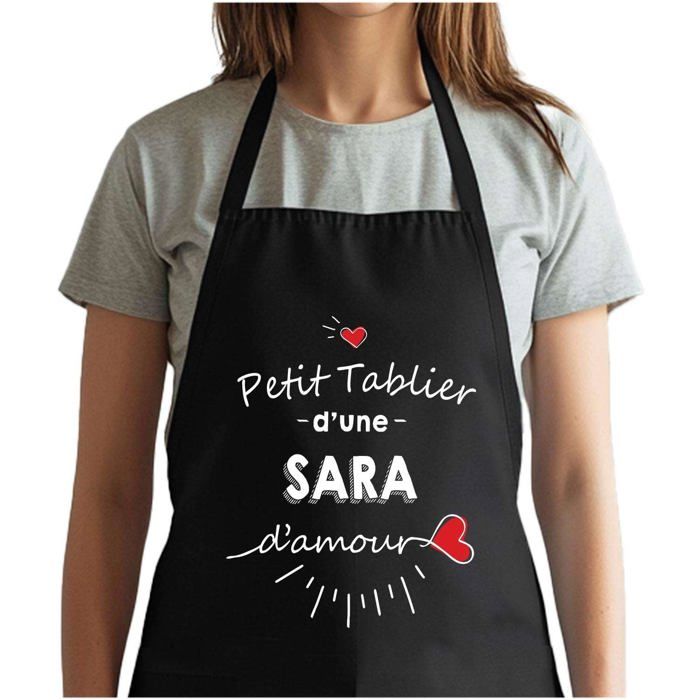 Tablier de cuisine - Sara d'amour - Noir - Coton résistant - Impression bretonne
