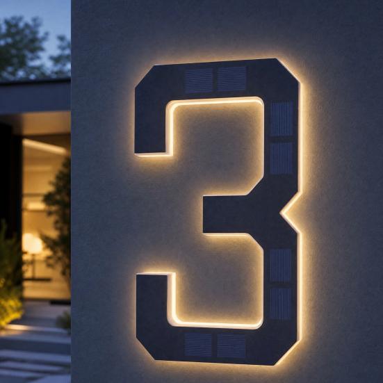 Solar Address Number Sign, LED Lighted House Number for Outdoor, Auto On/Off, Waterproof Garden Door Decoration