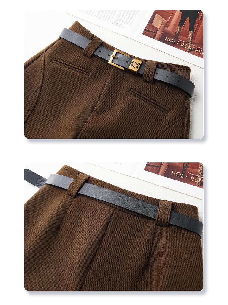 Women's 2024 High-Waist Khaki Wide-Leg Pants & A-line Shorts Set for Autumn/Winter