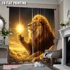 Lion Sun Curtains Majestic Starry Sky Print Polyester Bedroom Home Decor Light Blocking Set Of 2 Made Machine Washable