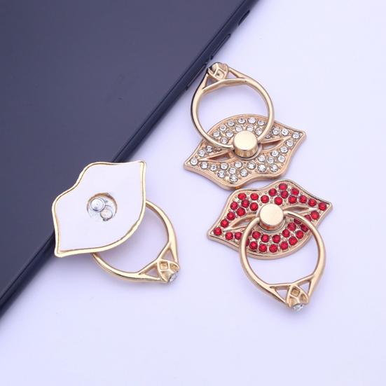 Finger Ring Holder Universal 360 Degree Rotating Metal Rhinestone Lips Shape Phone Ring Buckle Lazy Bracket for Desktop