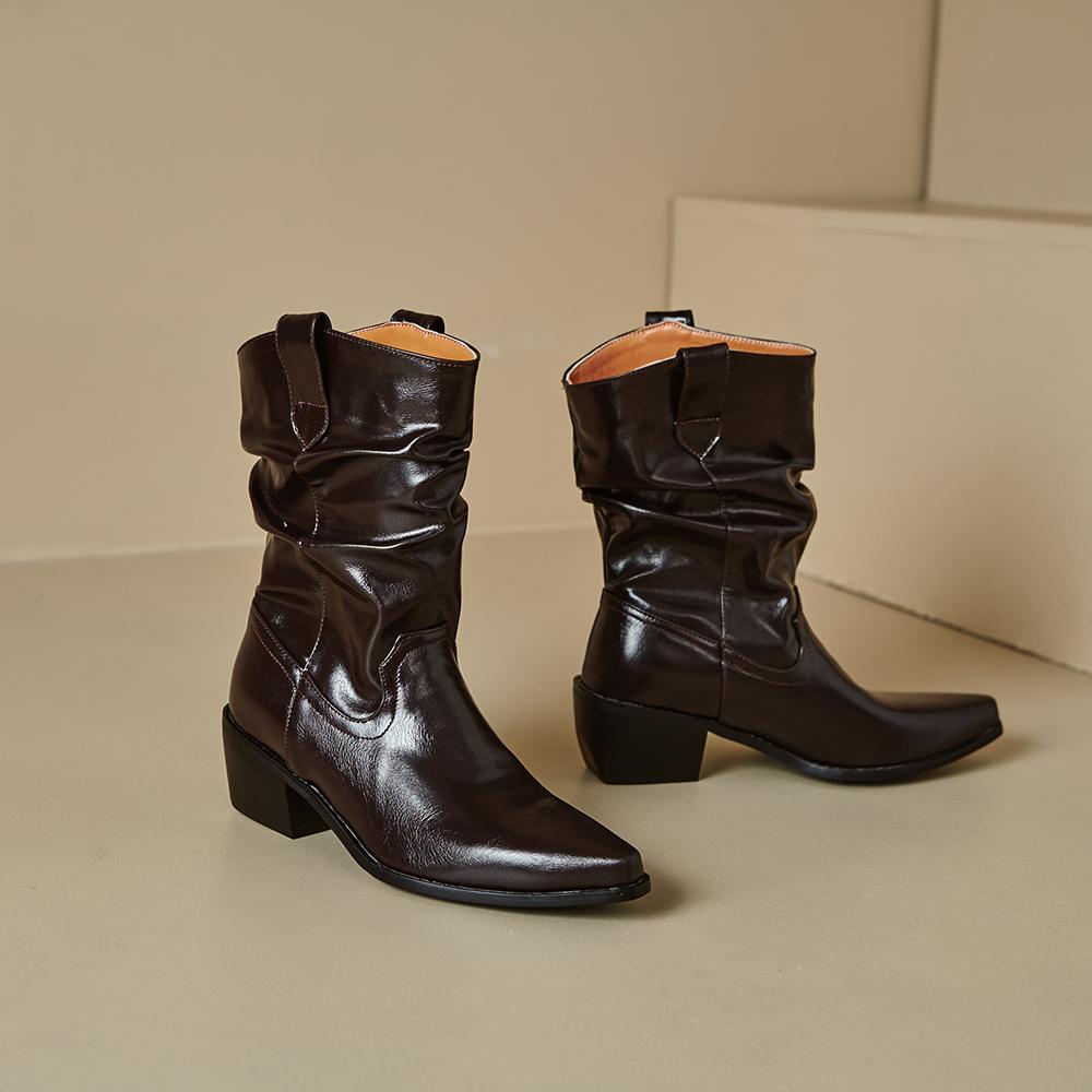 

Silver Brown Women Mid Calf Boots High Square Heel Small Big Size 32 48 34 коричневый