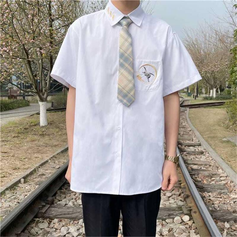 

Оригинальная парная рубашка JK, форма DK: Вышитая летняя с коротким/длинным рукавом для выпускного сезона, для мужчин и женщин.