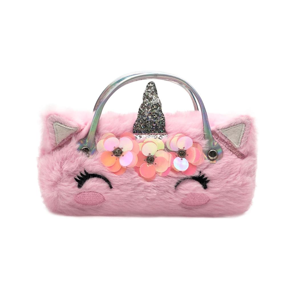 Einhorn Plüsch Brillenetui & Regenbogen Handtasche – Niedliche Cartoon Aufbewahrung für Schmuck, Make-up & Kleine Gegenstände.