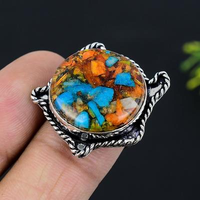 Natürlicher Stachelige Auster Edelstein Handgefertigt 925 Sterlingsilber Ring Größe 6 L5Y98