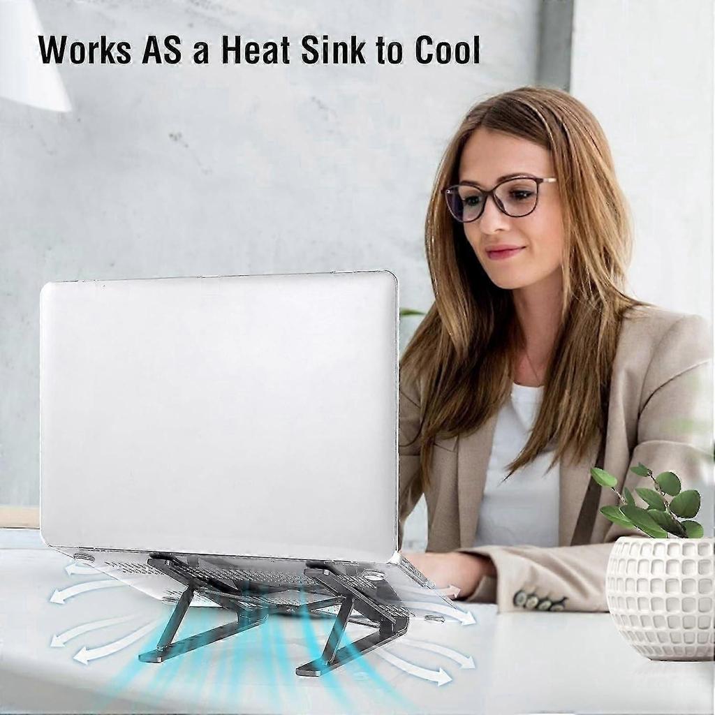 Adjustable Foldable Aluminum Laptop Stand - Ergonomic Portable Notebook Riser for Desk & Travel Height Alignment