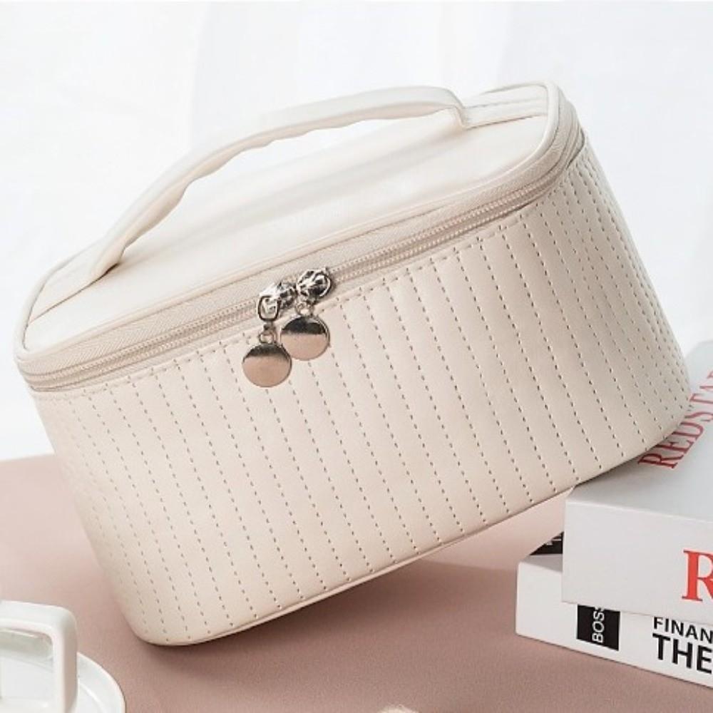 Multipurpose Travel Wash Storage Bag Large Capacity Solid Color Cake Cosmetic Bag Cute PU Leather Toiletry Organizer Daily Use