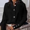 Long Sleeve Stand Collar Office Lady Tops Button Up Women Blouse White Casual Woman Shirt Fashion Black Loose Shirts 10619