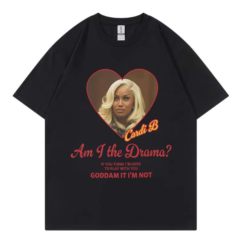 

Cardi B Am I The Drama Funny Meme T-shirt Men and Women Summer Clothing Breathable Fashionable Round Neck Short Sleeved Top -... S разноцветный