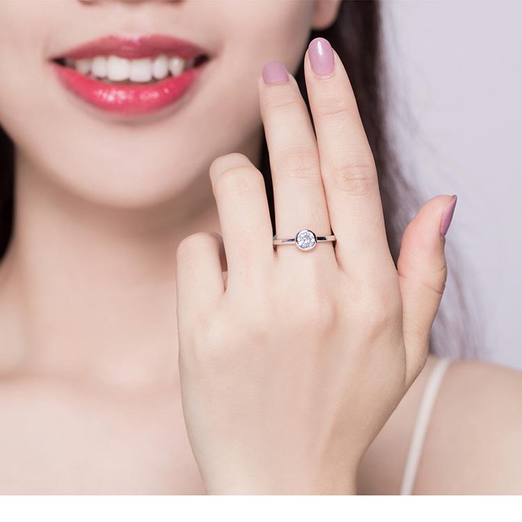 Bamoer Basic Clear Zirconia Finger Ring Sterling Silver Minimalist Women Engagement Wedding Band Ring
