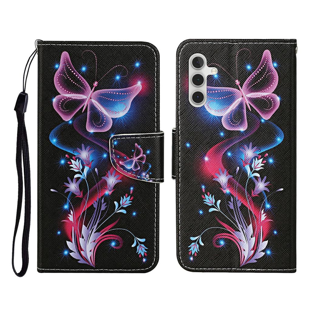 For Samsung Galaxy S25 FE Case Pattern Printing Protective Leather Folio Phone Cover with Wrist Strap