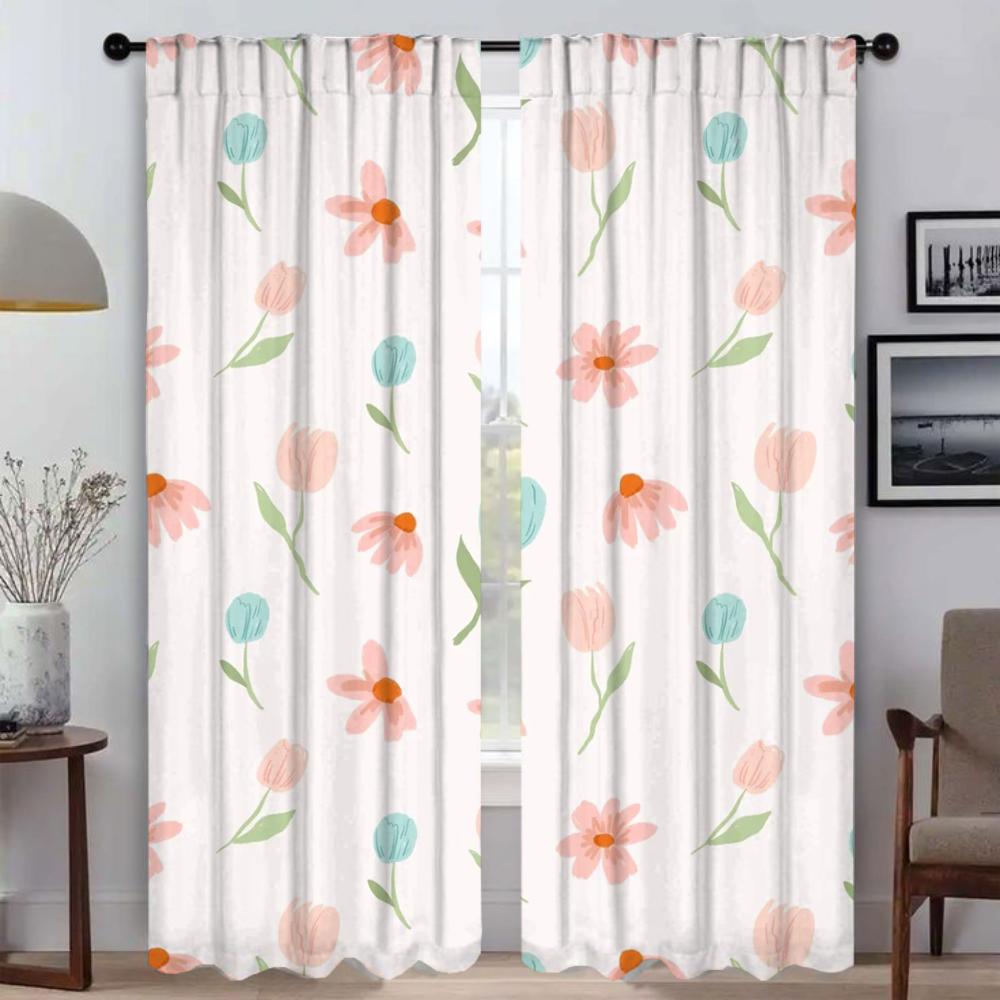 Frische Blumen in Farbe Vorhänge für Wohnzimmer Vorhang Raumteiler Halloween Dekoration Heiminterieur Vorhänge 2 Stück Jalousien