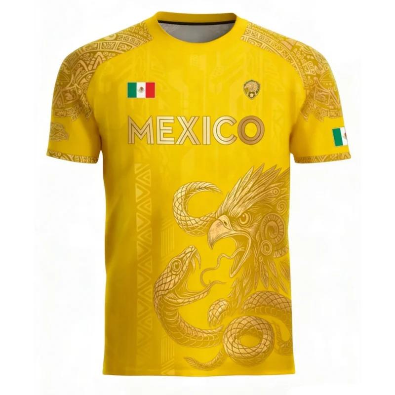 Mexican Flag Printed Men's T-shirt Funny 3D Eagle Pattern Short Sleeve Tees Outdoor Football Sports Casual Fashion O-neck Tops