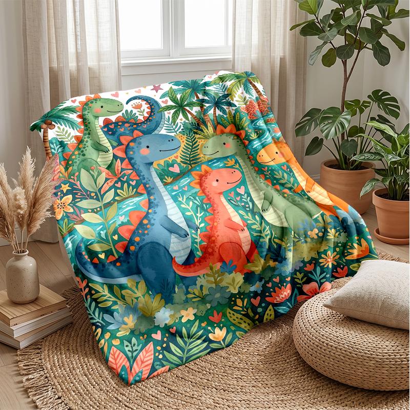 Dinosaur Floral Pattern blanket Personalized Name Flannel Blanket Soft Cozy Plush Throw for Sofa Bed Lightweight Home Decor