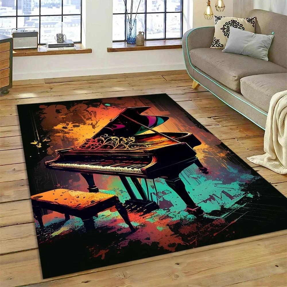 Covor Cartoon cu Chei de Pian 3D, Covoraș pentru Instrument Muzical, Decor pentru Casă, Sufragerie, Dormitor, Canapea, Preș de Intrare, Covor pentru Zona Copiilor, Covor Antiderapant pentru Podea