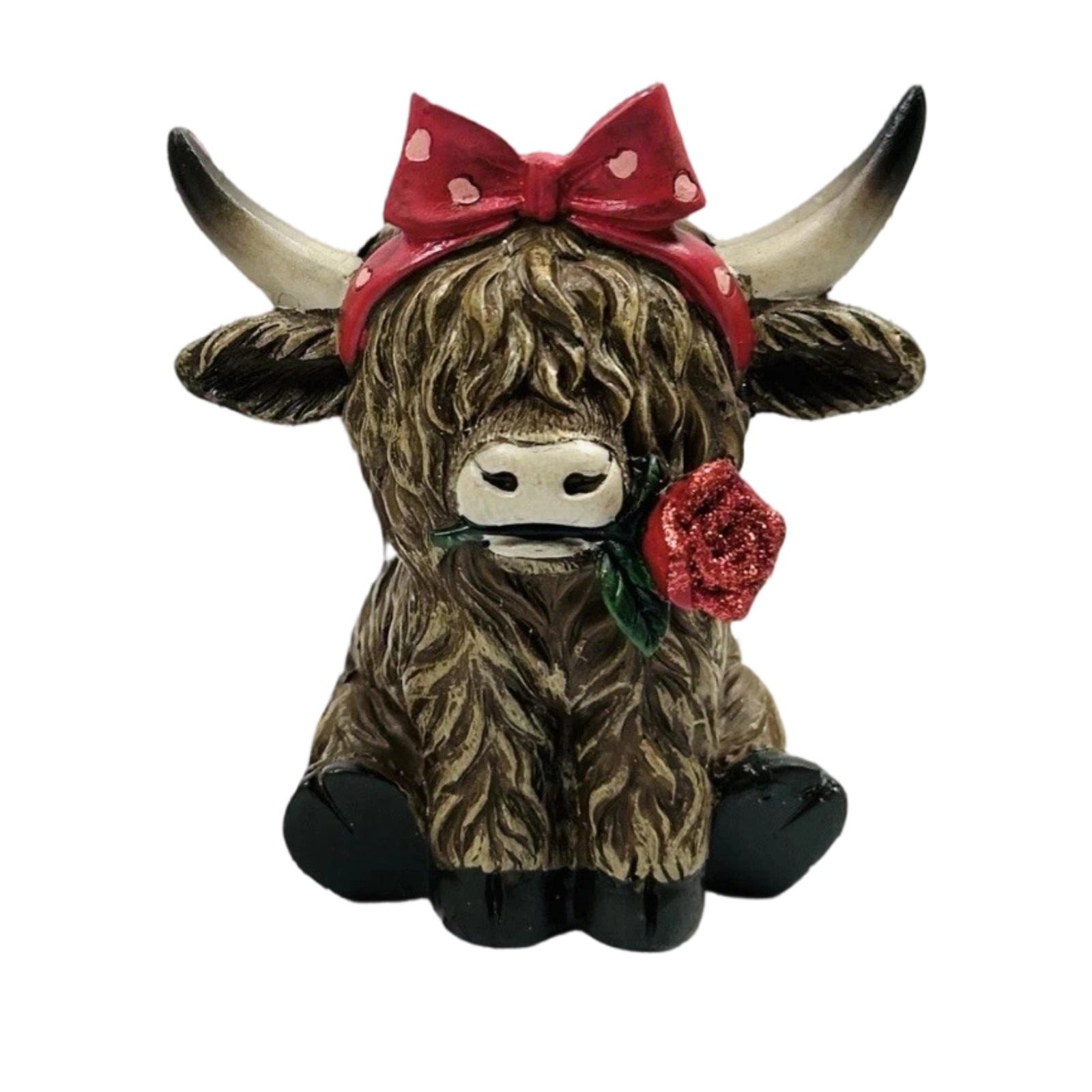 

New Valentine s Day Calf Holding Gift Flower Statue Home Desktop Decoration Decoration One Size