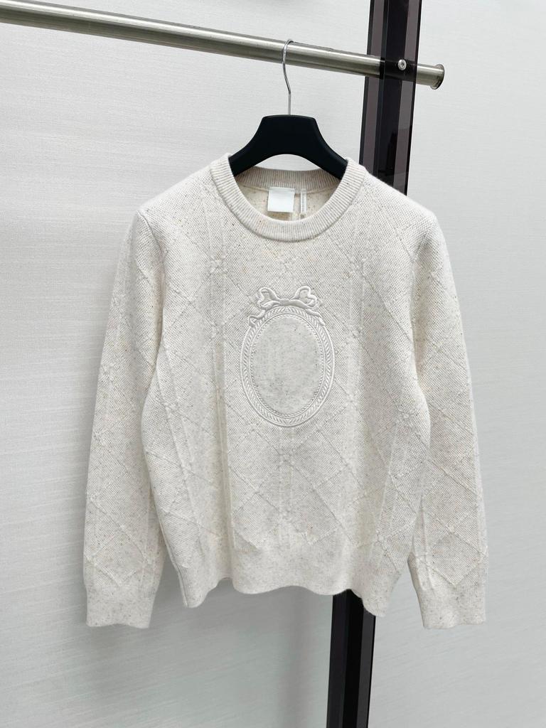 26th Anniversary Autumn Diamond Pattern Bow Embroidered Long Sleeve Knit Sweater for Women