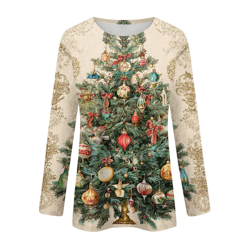 Women's Casual Long Sleeve Christmas Print Round Neck Top