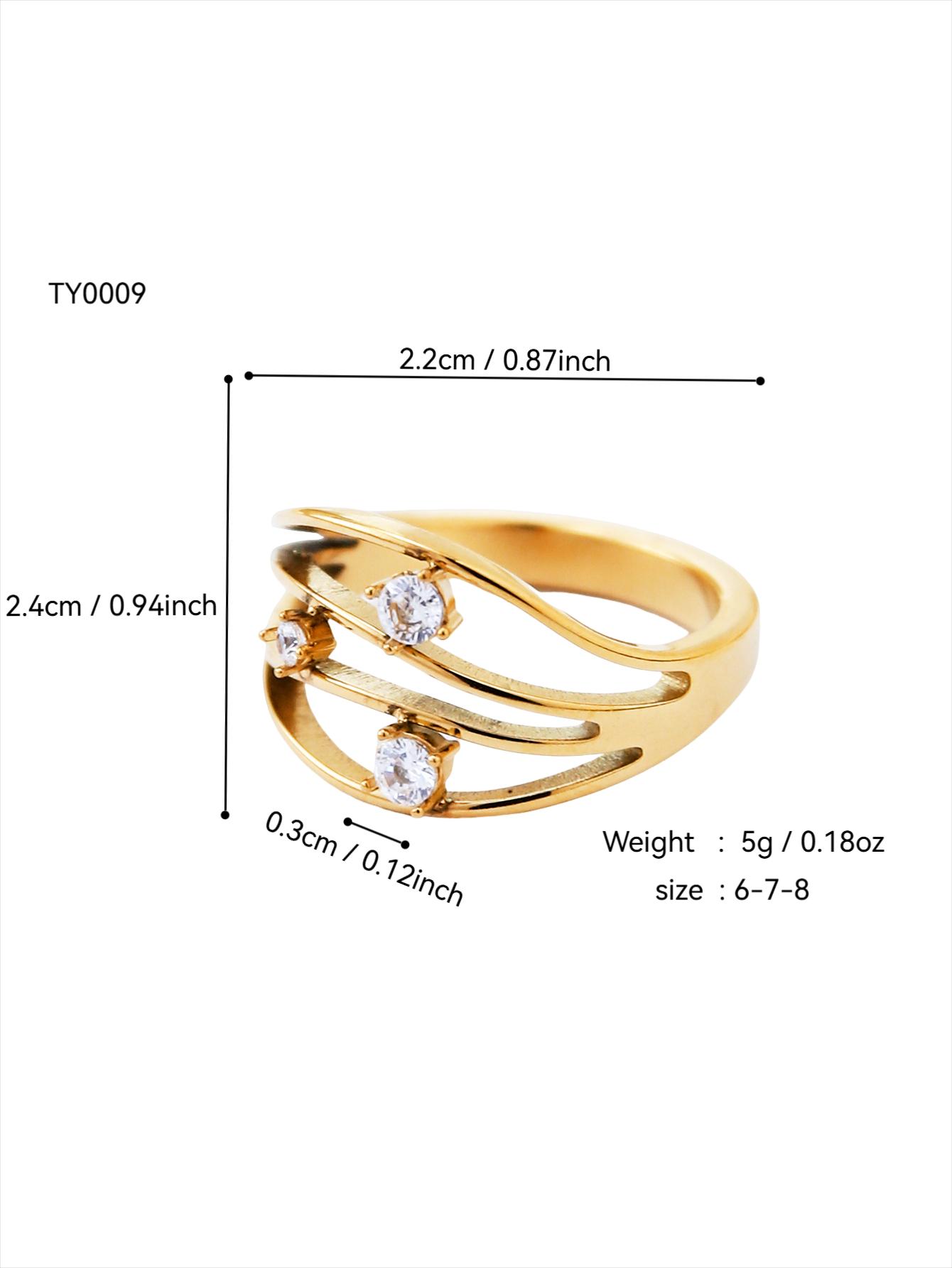 

1 шт. Французское винтажное универсальное кольцо для женщин из нержавеющей стали с 18-каратным золотым покрытием и бриллиантами с неровными линиями 8