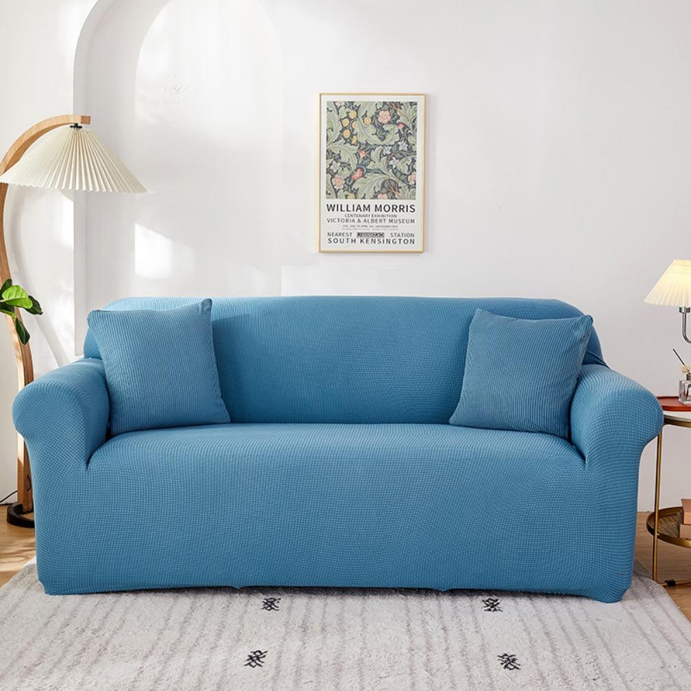 Soft Fleece Sofa Cover Full Elastic Knitted Corn Grain Pure Color Seat Cushion Cover
