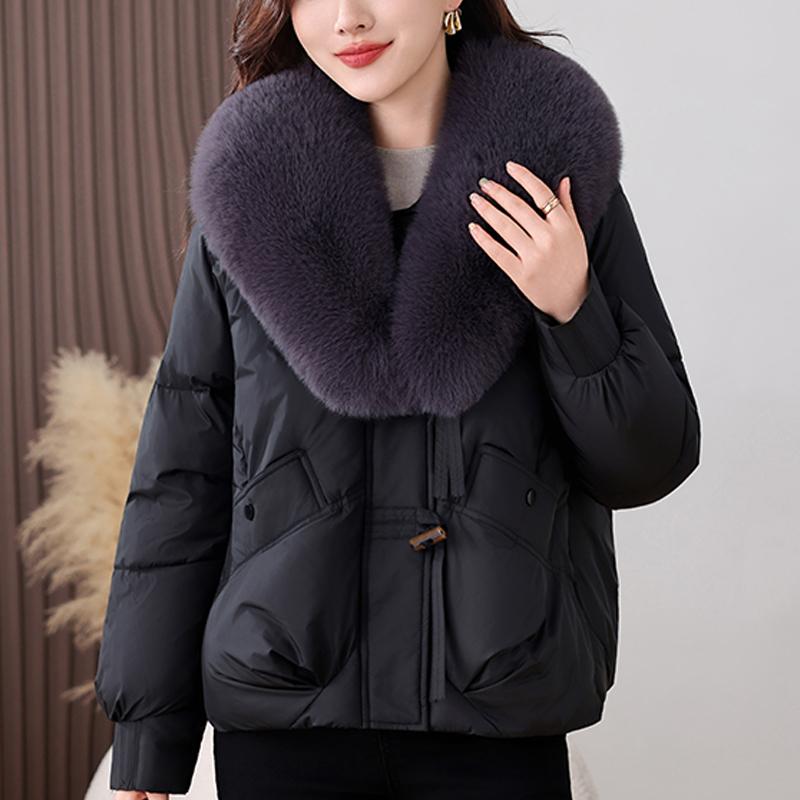 

Модные женские короткие парки Зимнее пальто Большой воротник из искусственного меха Толстые Теплые Элегантные Женские куртки M