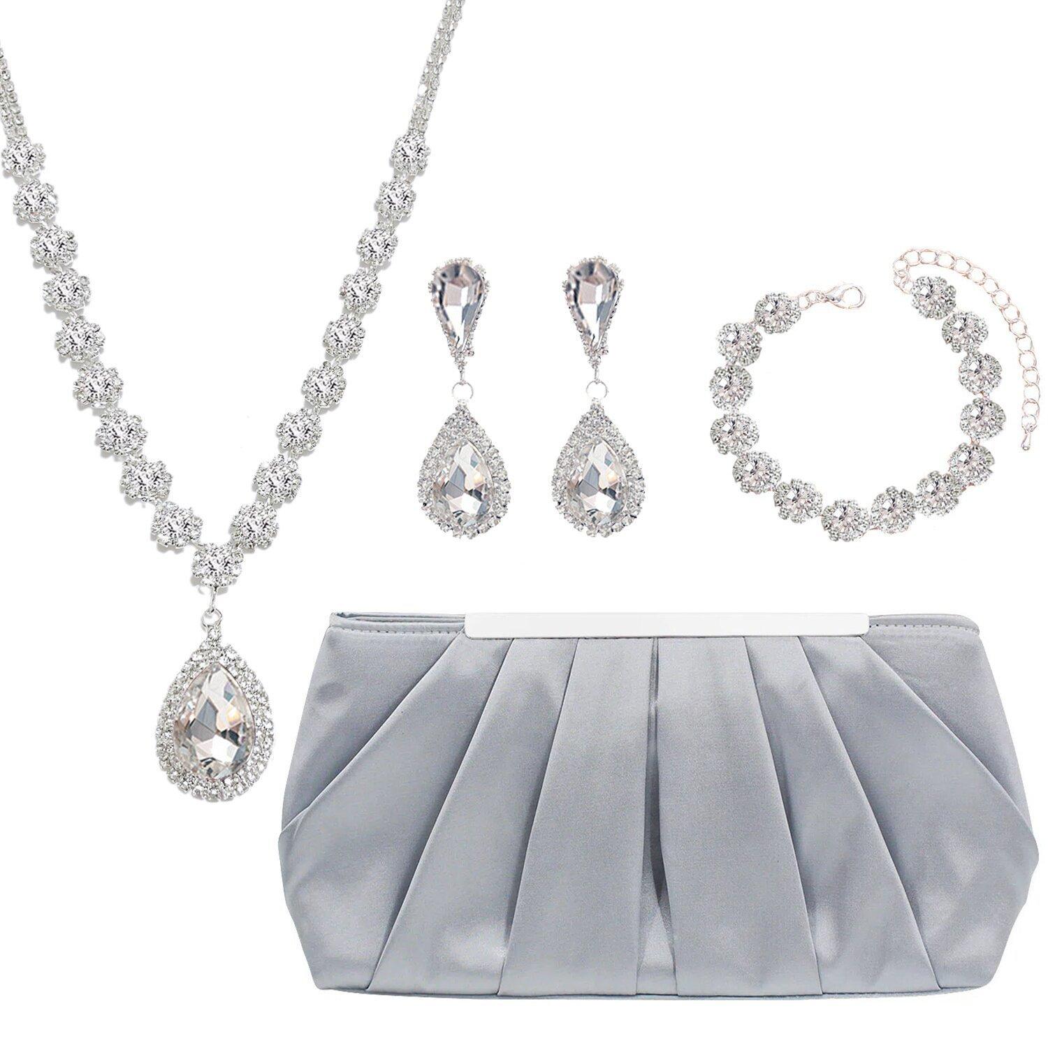 

Geometric Rhinestone Pendant Necklace Set for Women , Evening Party Jewelry , Elegant Light Style срібний