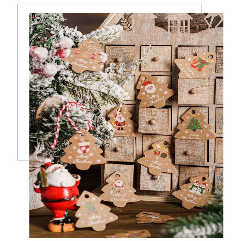 48Pcs Xmas Tree Tags Gift Bags Hanging Kraft Paper Tag Retro Christmas Candy Cookies Packaging Supplies Noel Navidad Decoration